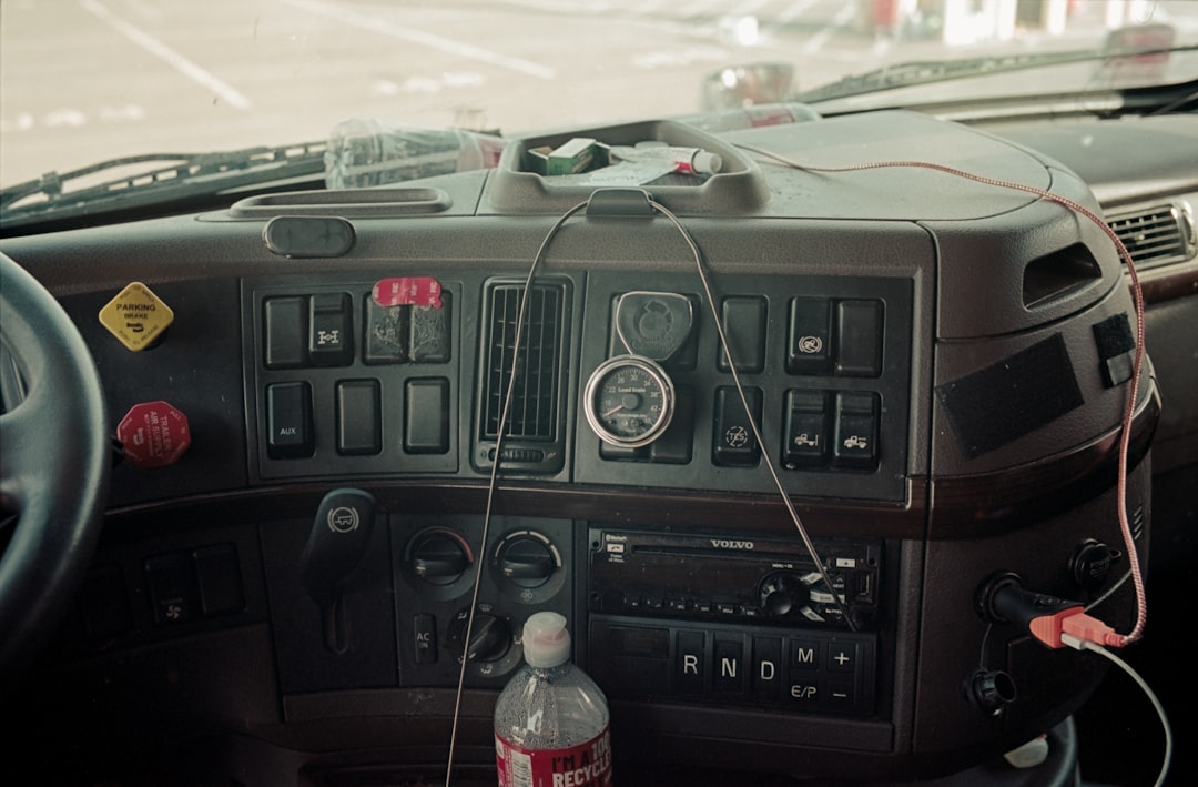 Inside the cab of a commercial truck